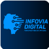 Card Infovia digital, logo em azul claro, fundo em azul escuro